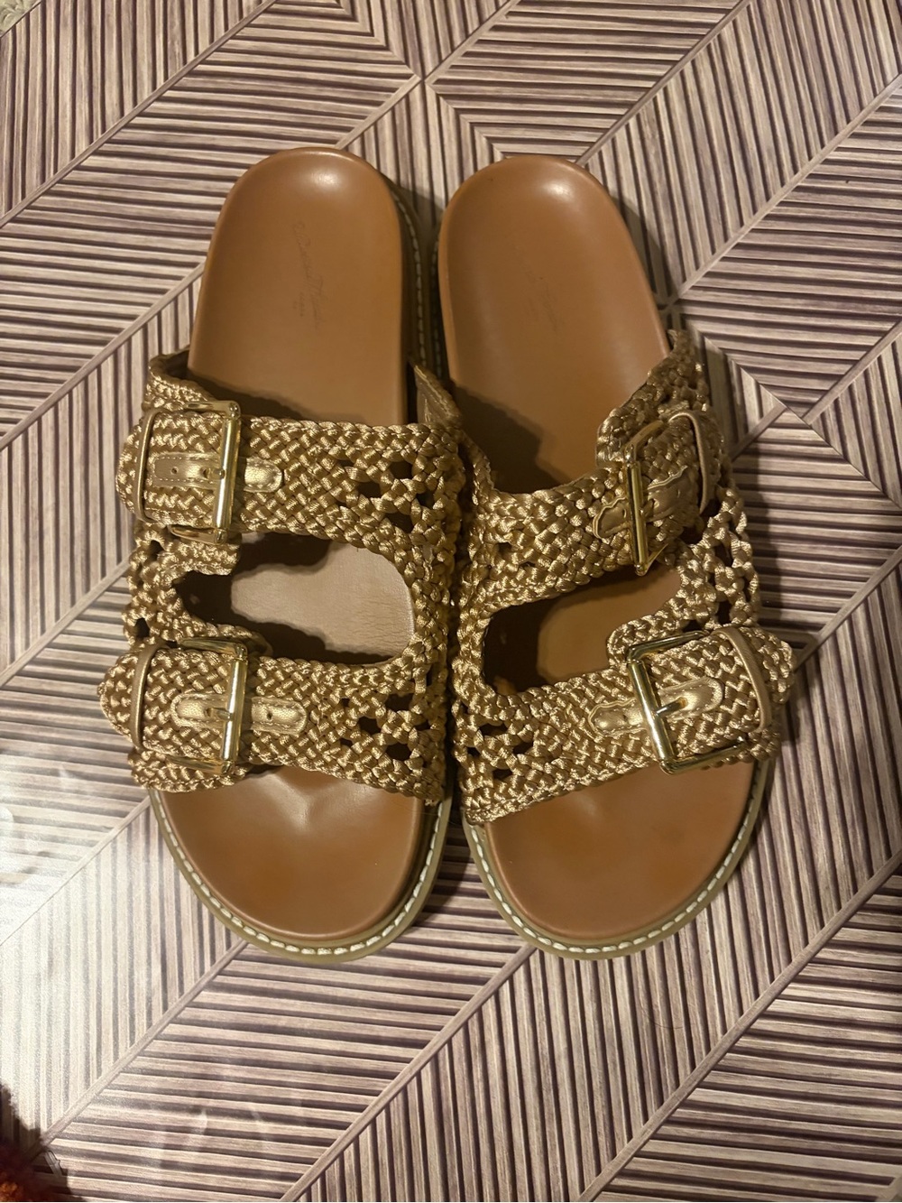 Women’s Universal Thread Braided Double-Buckle Slide Sandals - Gold